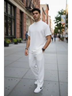 Tricou barbati alb, cu imprimeu pe spate, oversize 11817 P19-3.1